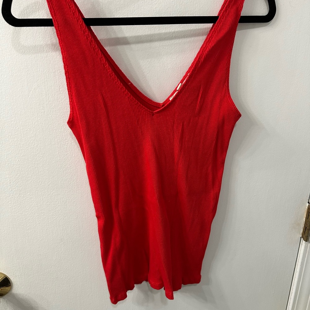 Express Red Ribbed Fitted Tank Top - Gently Used